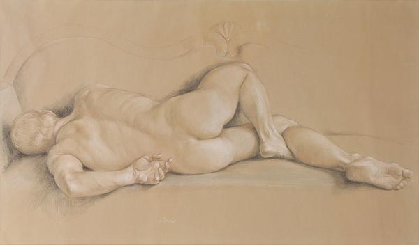 Paul Cadmus, Male Nude #NM5, Crayons on Hand-toned Paper, 1965