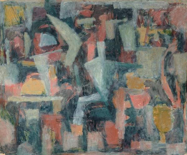 Maurice Golubov (1905-1987) Untitled Abstract, 1944.  Oil on paper mounted on foamcore, 37 1/2 x 46 inches (95.25 x 116.84 cm).  Signed and dated lower right.  