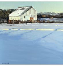 Peter Campbell, "Winter Barn," Oil on Canvas, 24 x 24 in