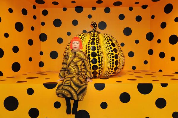 Kusama with Pumpkin, 2010.  ©YAYOI KUSAMA.  Courtesy of Ota Fine Arts, Tokyo / Singapore / Shanghai; Victoria Miro, London; David Zwirner, New York 