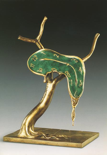 The melting clock motif frequently used in Salvador Dalí’s (1904-1989) work is seen in his bronze sculpture Profile of Time.  