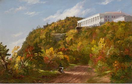 Thomas Cole (1801–1848), "Catskill Mountain House," oil on canvas, 15 x 23 inches, initialed lower center: TC From The Jack Warner Foundation, available at Questroyal Fine Art, LLC, New York, New York