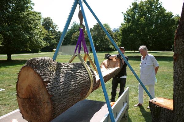 Mary Bauermeister (b.1934), Rübezahl, 2020, showing installation in progress, KölnSkulptur #10, Skulpturenpark Köln, Cologne, Germany, July 2020–Summer 2022; Photographer Simon Stockhausen