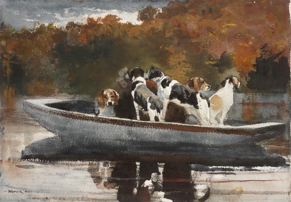 Winslow Homer, Hunting Dogs in Boat (Waiting for the Start), 1889.  Gift of Jesse H.  Metcalf.  RISD Museum, Providence, RI.