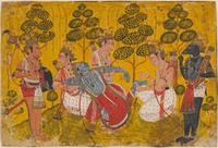 Rama’s Brother Pulling a Thorn from His Foot, illustration from the Ramayana, Indian, c.  1700–10.  Opaque watercolor and gold on paper.  Harvard Art Museums/Arthur M.  Sackler Museum, Richard Norton Memorial Fund, 2011.97.  