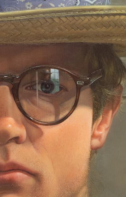 "Self-Portrait with Hat" (detail), 1979-80, oil on panel, 21 1/8 x 16 3/4 inches 