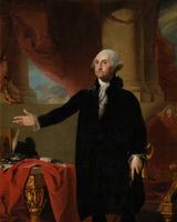 The painting of George Washington by Gilbert Stuart that hangs in the East Room of the White House.