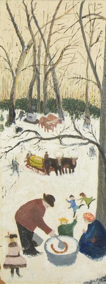 Anna Mary Robertson “Grandma” Moses (1860-1961), Bringing in the Maple Sugar, 1938, Oil on canvas, 14 x 23 in.  Private Collection Courtesy Galerie St.  Etienne, New York © 1946 (renewed 1974), Grandma Moses Properties Co., New York