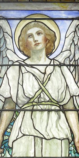 Louis C.  Tiffany, Angel of Resurrection (1899; 90 x 37 inches)