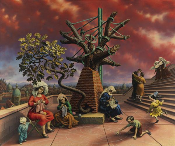 Peter Blume, Tasso's Oak, 1957-60, oil on canvas, 81 x 96 inches.  Private collection, New York.  © The Educational Alliance, Inc./Estate of Peter Blume/Licensed by VAGA, New York, NY