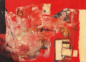  Alberto Burri , R 1, 1953, cloth, fabric, sand, oil on canvas, 80 x 110 cm, Courtesy Mazzoleni Art, London 