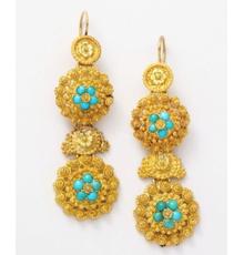 Regency Turquoise Chandelier Earrings, 18 carat, circa 1840; Glorious Antique Jewelry 