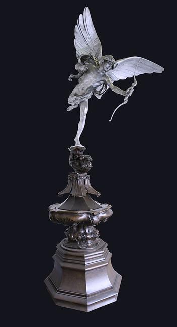 Sir Alfred Gilbert MVO RA, 1854-1934, Eros, 5-10, 1893, Aluminium with bronze base, 94 inches incl.  bronze scroll, 4.85m incl.  base, courtesy of The Fine Art Society