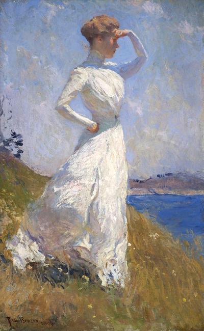 Frank W.  Benson, Sunlight, 1909; oil on canvas, 32 x 20 in.; collection of the Indianapolis Museum of Art, John Herron Fund, 11.1