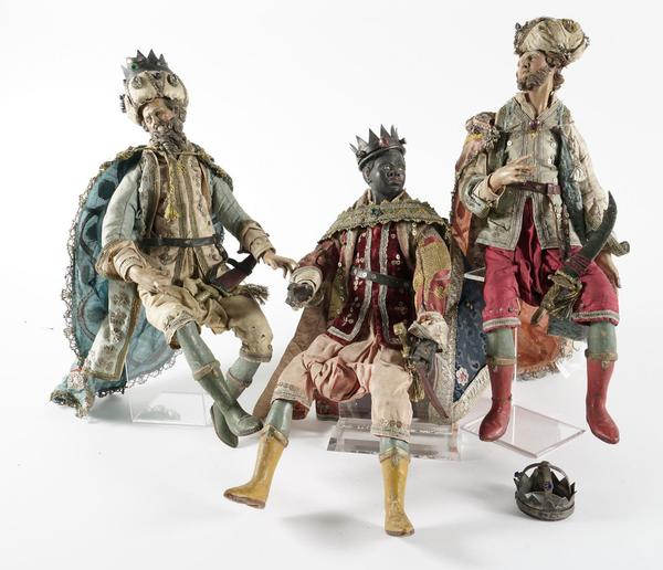 19th century Three Magi Italian Neopolitan Wood and Terra Cotta figures