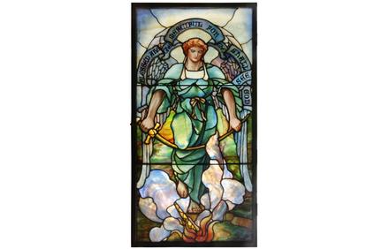 One of an exceptional set of eight Tiffany Studios glass windows, crafted in New York in 1913 and expected to gavel for $400,000-$600,000.