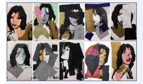 Rare Andy Warhol (American, 1928-1987), “Mick Jagger” complete portfolio of ten screen prints.  This suite of prints sold for a record breaking total price of $817,000.