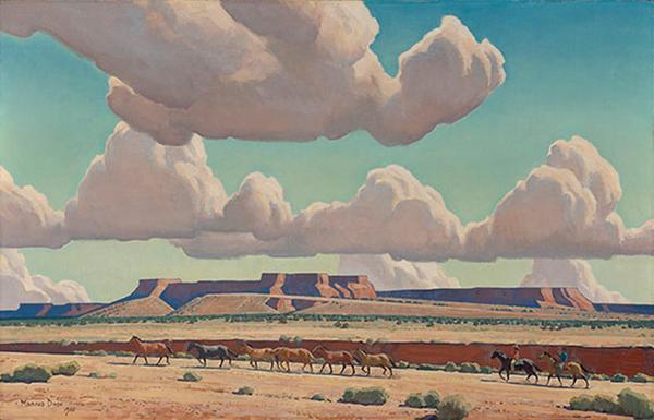 Maynard Dixon.  Wide Lands of the Navajo, 1945.  Oil on canvas board, 24 x 38 in.  Denver Art Museum: Roath Collection, 2013.100