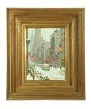 Looking Down 5th Ave., by American artist Guy Carleton Wiggins is a small version of some of his most renowned works which are on on display in museums such as the Metropolitan Museum of Art, the National Gallery of Art, and more.  This example with five American flags is likely to sell for $35,000-45,000.
