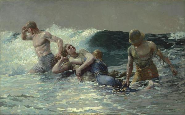 Winslow Homer, Undertow, 1886.  Oil on canvas; 29-13/16 × 47-5/8 in.  Sterling and Francine Clark Art Institute, Williamstown, Massachusetts: Acquired by Sterling and Francine Clark, 1924, 1955.4.  Image courtesy clarkart.edu