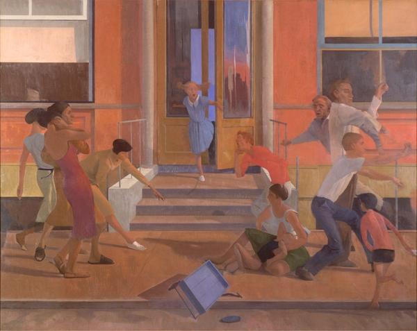 Lennart Anderson (American, 1928-2015), Street Scene, 1961, oil on canvas, 77 x 99 inches.  Collection of BNY Mellon.