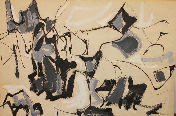 Anna Walinska, Landscape, casein on paper, 24 x 36, 1956