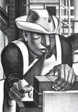 John Wilson (American, b.  1922) Trabajador, 1951.  Lithograph, 18-1/2 x 12-1/2 inches.  Martha Richardson Fine Art.