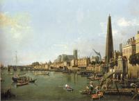 Giovanni Antonio Canal, called Canaletto (Venice, 1697-Venice, 1768) London, the Thames towards Westminster Bridge.  Oil on canvas, 50.8 x 83.5 cm.  Galleria Cesare Lampronti.