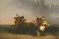 Alfred Jacob Miller (1810–1874) Buffalo Hunt, ca.  1838–1842.  Oil on wood panel.  Amon Carter Museum, Fort Worth, Texas.