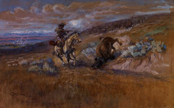 Charles M.  Russell, Meat for the Wagons (1925), watercolor, 13 1/2 x 21 1/2"