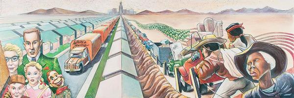 Detail of Judith F.  Baca’s monumental mural The History of California (1976–84).