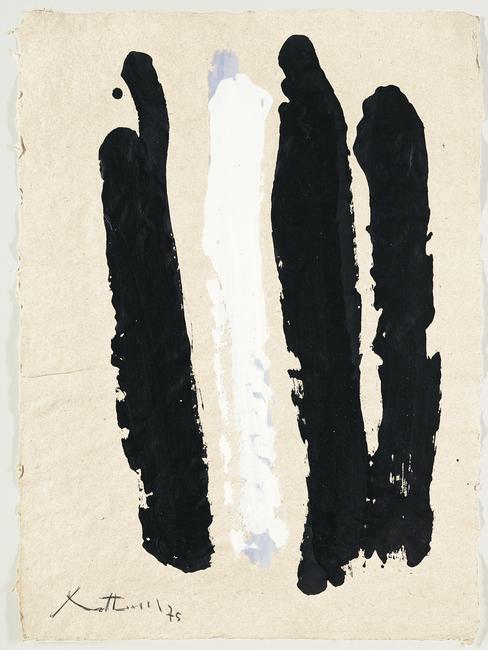 Robert Motherwell (1915-1991) UNTITLED (BLACK AND WHITE STROKES) 1975 Acrylic on Paper 24 3/4 x 18 inches W492.  © copyright Dedalus Foundation, Inc.  / Licensed by VAGA, NY 