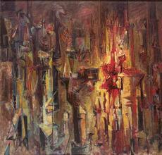 Hans Burkhardt, City At Night I, Guadalajara, 1957, oil on canvas