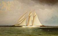 James E.  Buttersworth (1817-1894) "America's Cup yacht, Magic", Oil on canvas.  14" x 22".