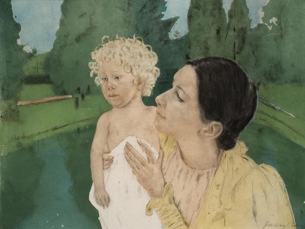 Mary Cassatt, American (1845-1926) By the Pond, 1898.  Color aquatint and drypoint, 15 1/2 ~ 18 15/16 in.  Gift of Judge Richard J.  and Catherine Clarke Cardamone, 2015.5.3 