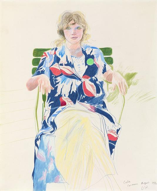 David Hockney, Celia, Carennac, August 1971.  Colored pencil on paper, 17 x 14 inches © David Hockney.  Photography by Richard Schmidt, Collection: The David Hockney Foundation