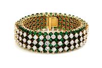 Vintage Emerald and Diamond Band Bracelet.  Represented by Windsor Jewelers.