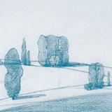 Leon Dabo, Groups of Trees in a Raking Light, colored crayon on paper, 5.5 x 7.75 inches