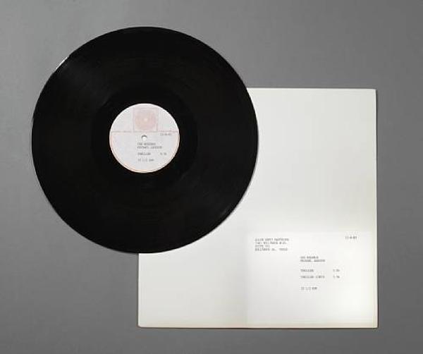 A Michael Jackson original master test proof recording of the single 'Thriller,' 1983.  Estimate: $4,000-$6,000.