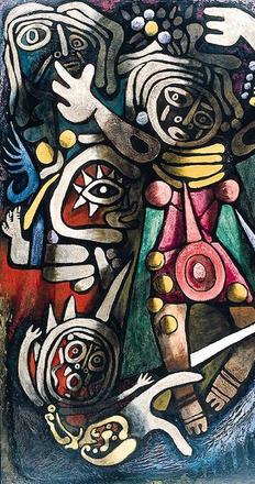 "Ceremonial Dancers" (1948) - One of five works in the exhibition from the artist's Atomic Series.  