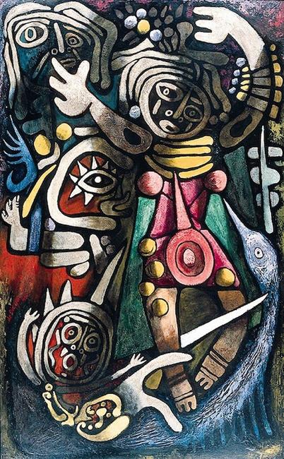 "Ceremonial Dancers" (1948) - One of five works in the exhibition from the artist's Atomic Series.  