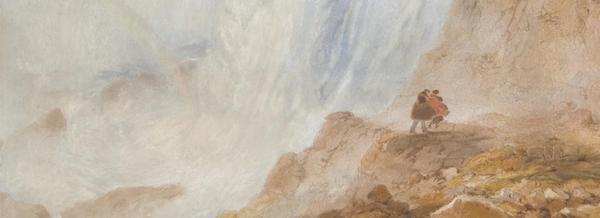 DETAIL: John William Hill, Under the Falls, Niagara, c.  1870, watercolor on paper, 29 x 21½ inches.  Palmer Museum of Art, John Driscoll American Drawings Collection.