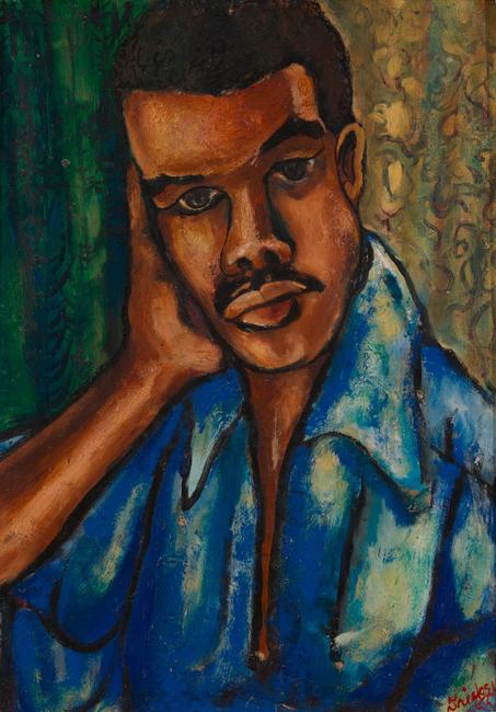 David C.  Driskell (American, 1931–2020), Self-Portrait, 1953, oil on board, collection of the Estate of David C.  Driskell, Maryland.  © Estate of David C.  Driskell.  Courtesy DC Moore Gallery, New York.  Photograph by Luc Demers.