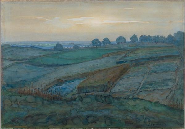 Landscape near Arnhem, 1900-01, Piet Mondrian.  Translucent and opaque watercolor over graphite on wove paper.  20 ½ x 29 7/16 in.  (52 x 71.5 cm).  The J.  Paul Getty Museum