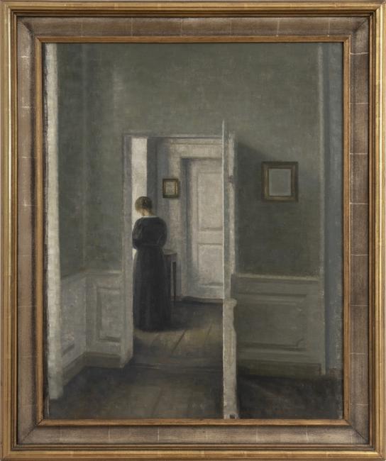 Priced around $5 Million, this Vilhelm Hammershøi, Interior with a woman standing, 1913, was sold by Di Donna Galleries.