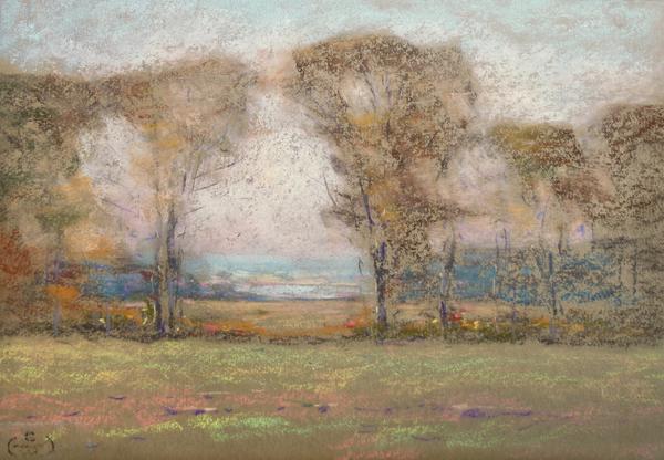 Henry Cooke White (1861 - 1952) In the Meadows estate stamped lower left pastel on paper 8" x 11 3/4"