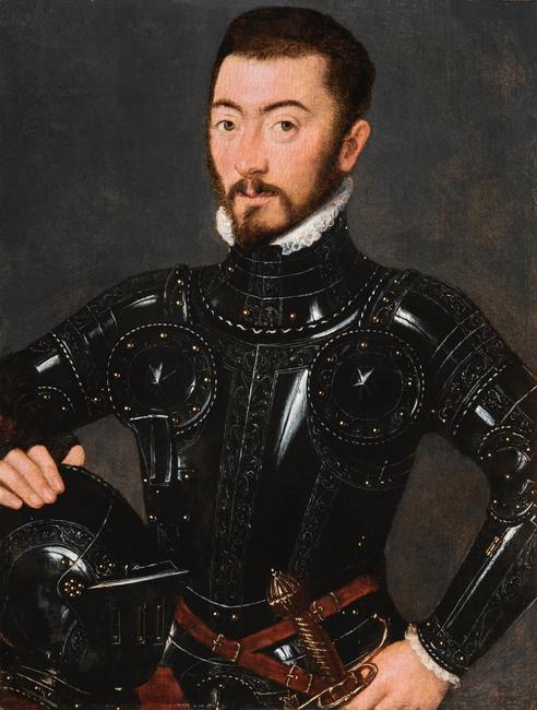 Attributed to Gillis Claeissens, Portrait of a Man in Armour , circa 1560.  Oil on panel .  32.7 x 25 cm (12.9 x 9.8 in.).  Presented at TEFAF Online 2021 by Caretto & Occhinegro and acquired by Groeningemuseum, Belgium.