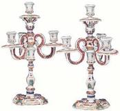 At Christie's Jan 26.  sale of the Collection of Benjamin F.  Edwards III is a very rare pair of verte-imari candelabra, circa 1725 (estimate: $80,000-120,000).