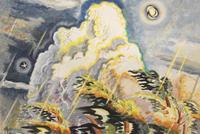 Charles Burchfield, "Moon and Thunderhead", 1960.  Watercolor, gouache, charcoal and chalk on paper, 34 ½ x 44 ½ in.  Photo: Courtesy DC Moore Gallery