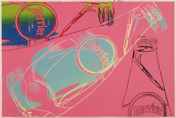 Andy Warhol, Perrier, 1983, Synthetic polymer paint and silkscreen ink on canvas, 30 x 20 inches.